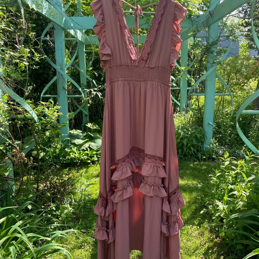 Baltic Born Mauve Pink Ruffled Maxi Dress
